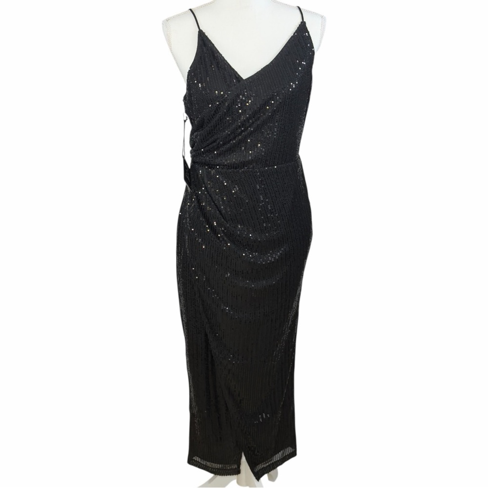 Area Stars Sequin Midi Dress Black Surplus Neckline Sleeveless Cocktail‎ L NEW - Picture 2 of 16